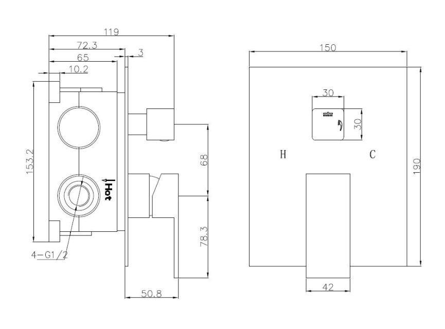 Inbouw douchemengkraan + omstel 2 functies incl. Inbouw box