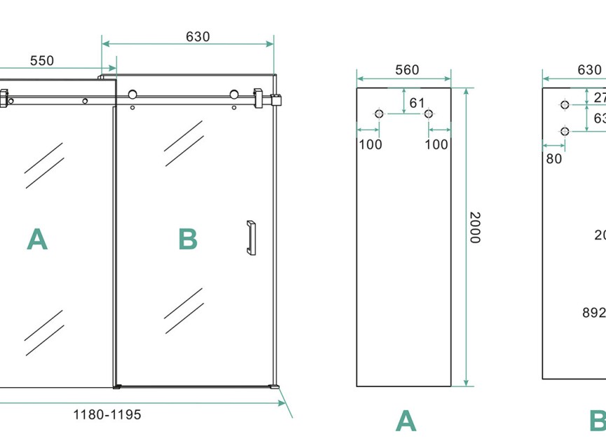 schuifbare nisdeur 2-d. mat-zwart 1200x2000 chr.8mm NANO