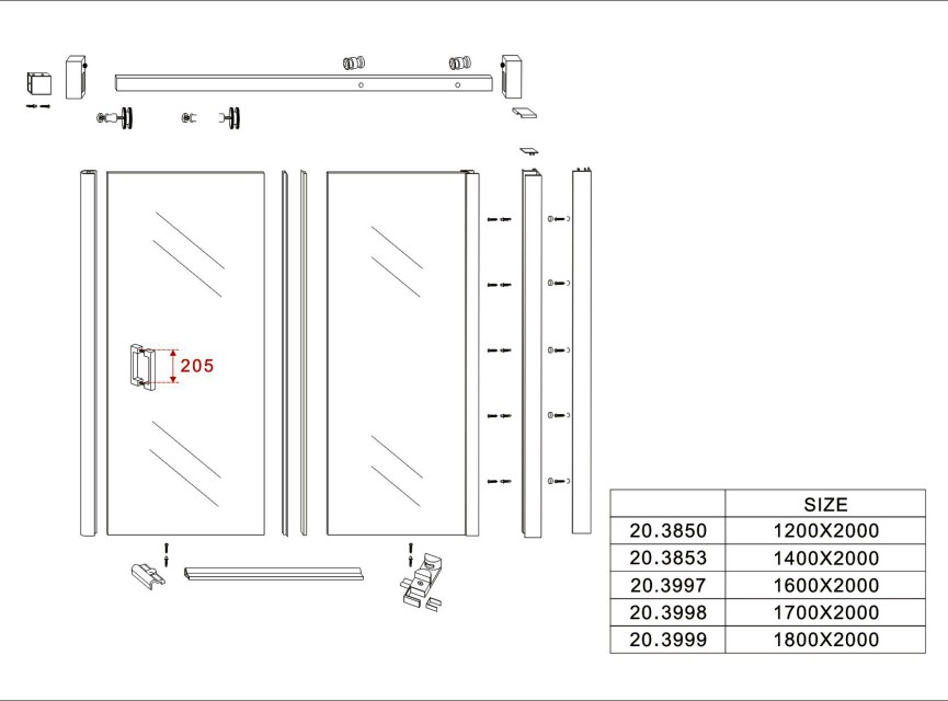 schuifbare nisdeur 2-d. mat-zwart 1200x2000 chr.8mm NANO