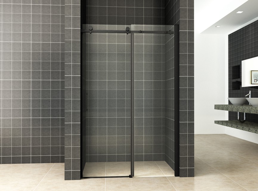 schuifbare nisdeur 2-d. mat-zwart 1400x2000 chr.8mm NANO