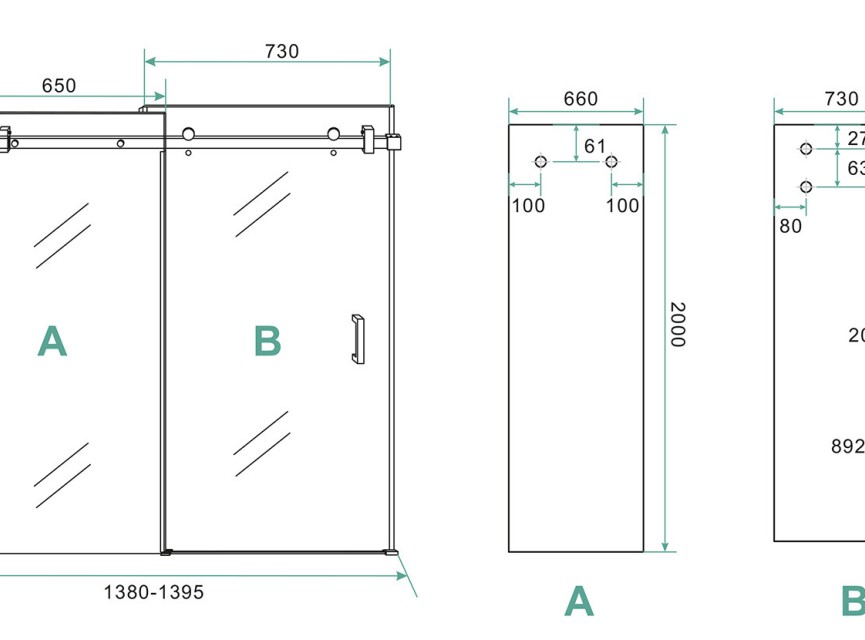 schuifbare nisdeur 2-d. mat-zwart 1400x2000 chr.8mm NANO