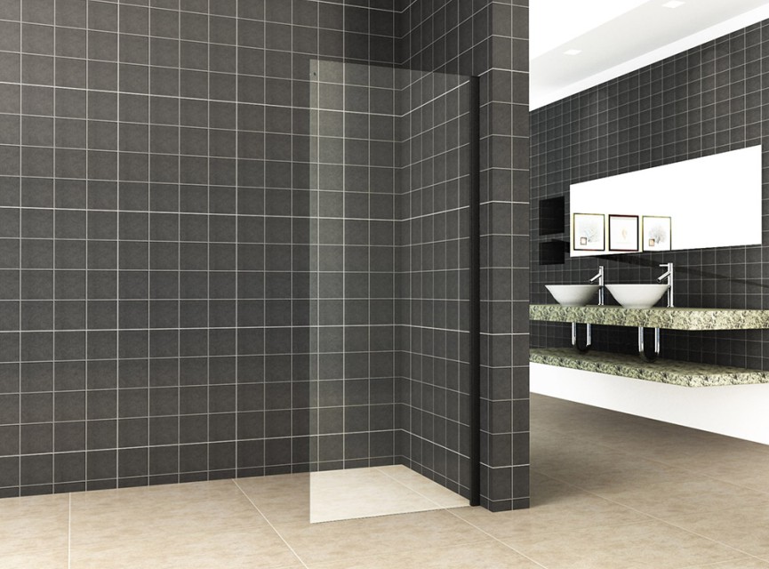 zijwand tbv schuifbare nisdeur mat-zwart 90 cm 8 mm Nano