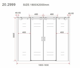 schuifbare nisdeur 4-d. mat-zwart 1800x2000 chr.8mm NANO