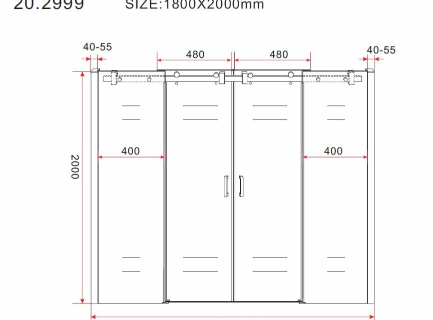 schuifbare nisdeur 4-d. mat-zwart 1800x2000 chr.8mm NANO