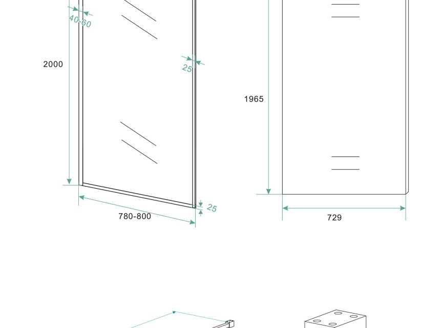 Square inloopdouche 10mm NANO 800x2000 mat-zwart