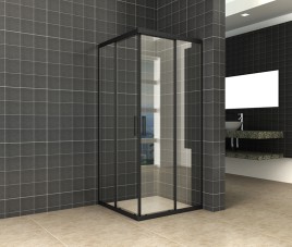 Skyline hoekinstap + 2 schuifdeuren 900x900x2000 mat-zwart 8mm NANO