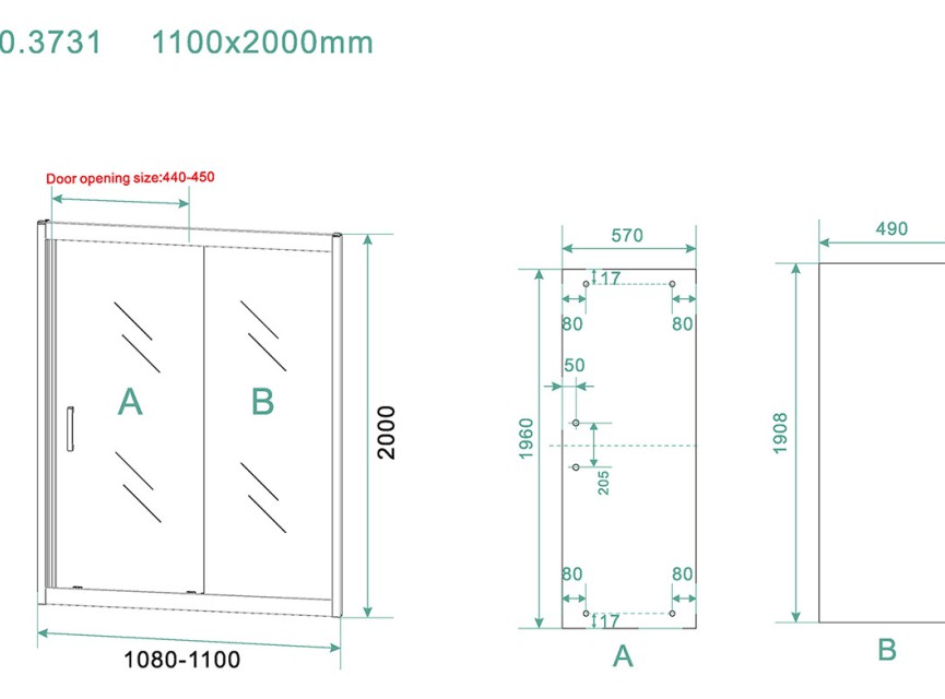 Skyline schuifbare nisdeur 1100x2000 mat-zwart 8mm NANO