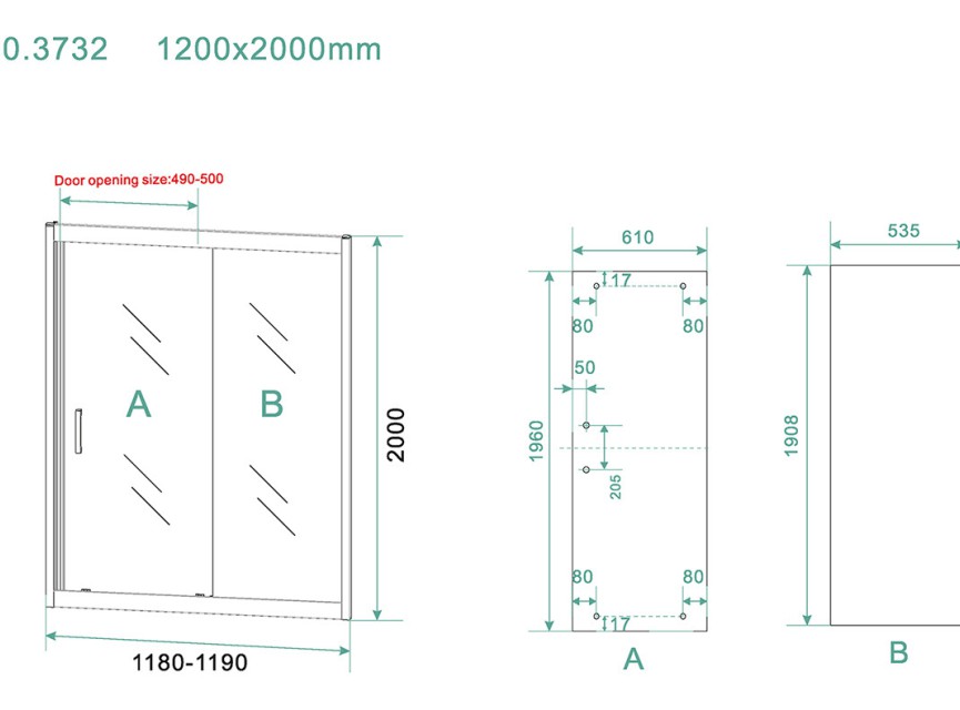 Skyline schuifbare nisdeur 1200x2000 mat-zwart 8mm NANO