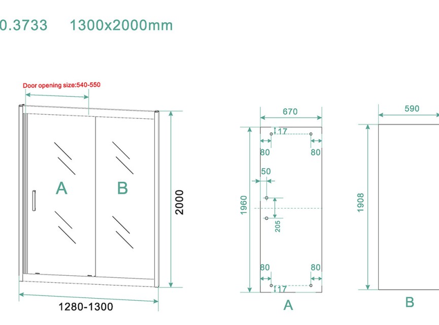 Skyline schuifbare nisdeur 1300x2000 mat-zwart 8mm NANO