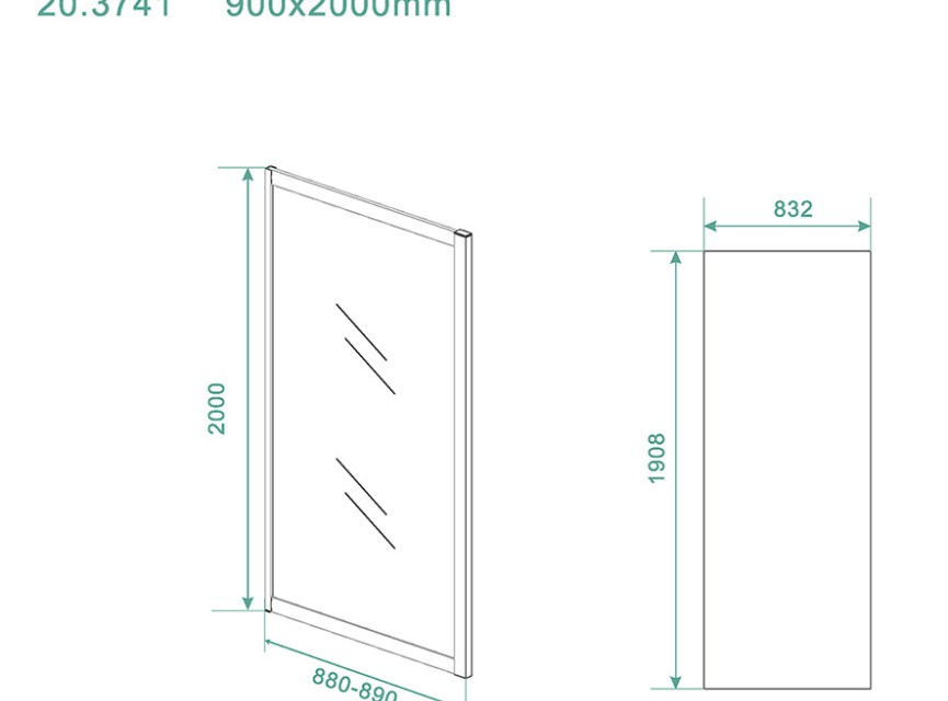Skyline zijwand 900x2000 mat-zwart 8mm NANO voor Skyline schuifbare nisdeur