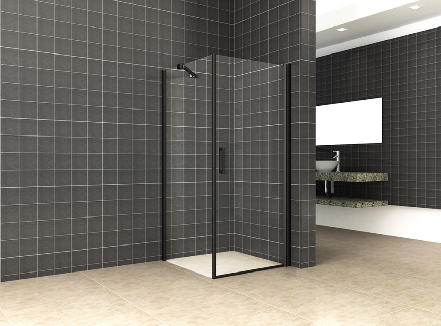 swingdeur + zijwand UNI 900x900x2000 mat-zwart .8mm NANO