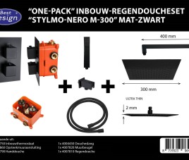 One-Pack inbouw-regendoucheset Muuruitloop 300mm Vierkant Mat Zwart