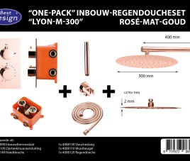 One-Pack inbouw-regendoucheset Muuruitloop 300mm Rond Rose-Mat-Goud