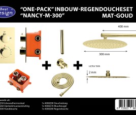 One-Pack inbouw-regendoucheset Muuruitloop 300mm Rond Mat-Goud