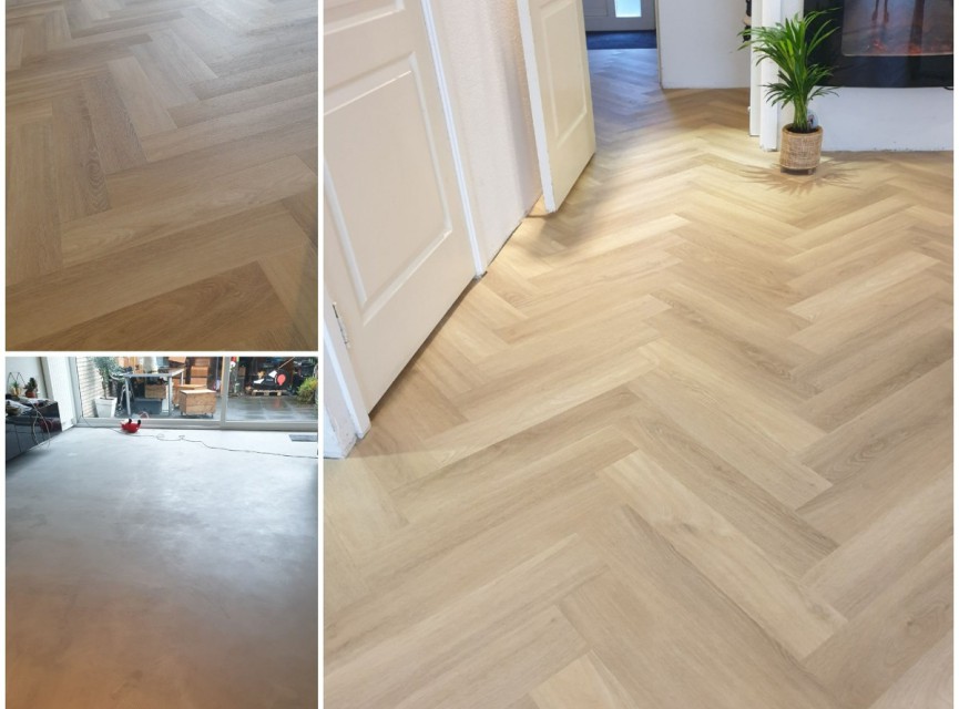 BONN Herringbone Visgraat PVC Click vloer met kurklaag beige