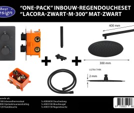 One-Pack inbouw-regendoucheset Muuruitloop 300mm Rond Mat Zwart