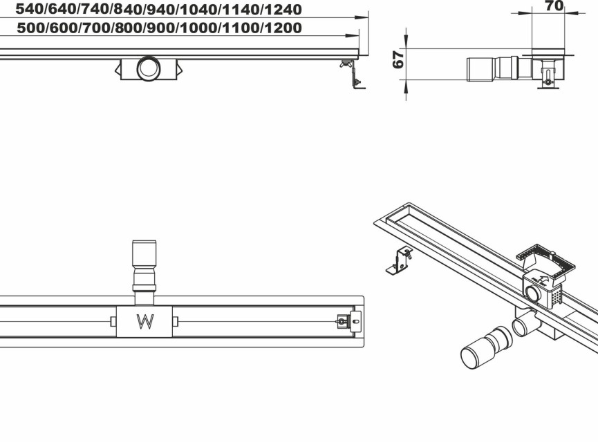 Eco RVS douchegoot met flens 120cm