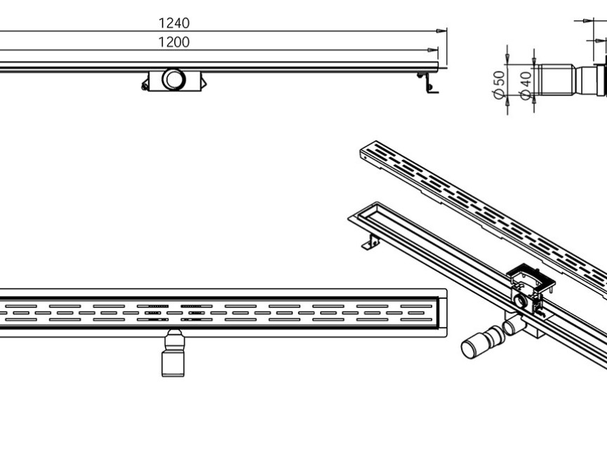 Eco RVS douchegoot met flens 120cm