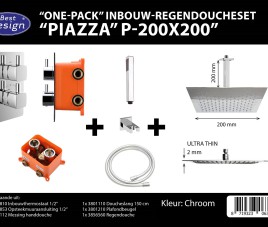 One pack inbouw-regendoucheset Plafonduitloop 200mm Vierkant