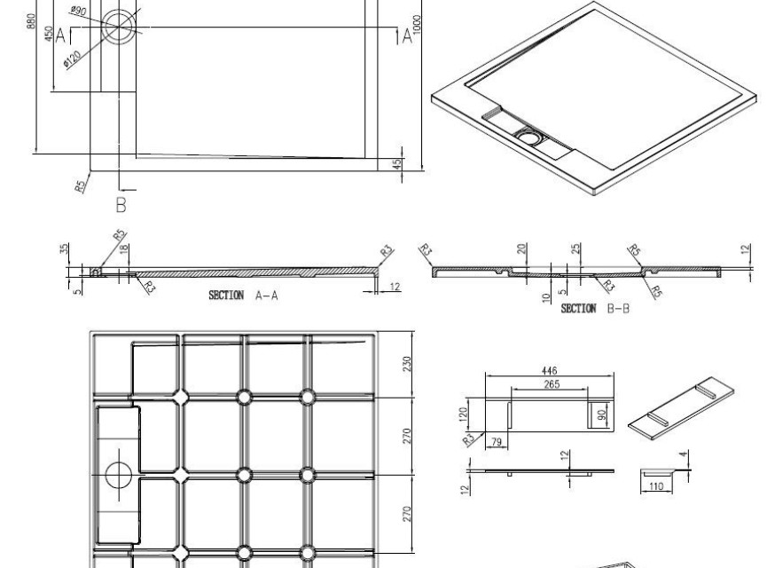 Douchebak Just-Solid 100x100x3,5cm Zwart