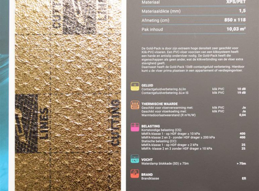 Gold-Pack 1,5mm met 10DB Geluidsreductie + Geschikt voor vloerverwarming + koeling