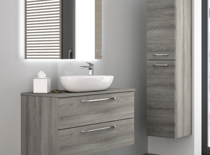 GENIOUS / GREY ASH Badmeubel Met Waskom 80 Cm ( Onderkast + Topblad + Waskom )