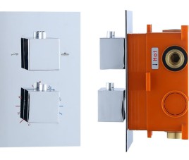 Inbouwthermostaat en Inb.box 2 weg 1/2 vierkante knoppen
