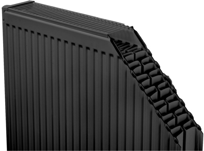 50x180 cm Type 22 - 3358 Watt - Oppio Paneelradiator Compact 6 geribbelde voorzijde - Mat Zwart (Ral 9005)