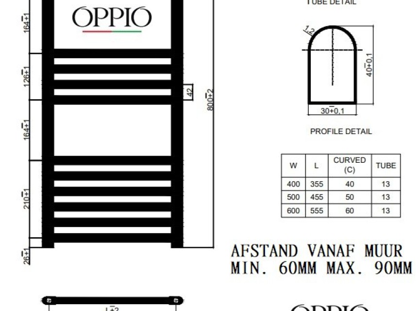 80x60 cm - Oppio Smart Digital Wit (Ral 9016) elektrische handdoekradiator 
