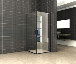Uni douchecabine met 2 draaideuren 90x90 cm mat zwart met helder glas 8mm NANO