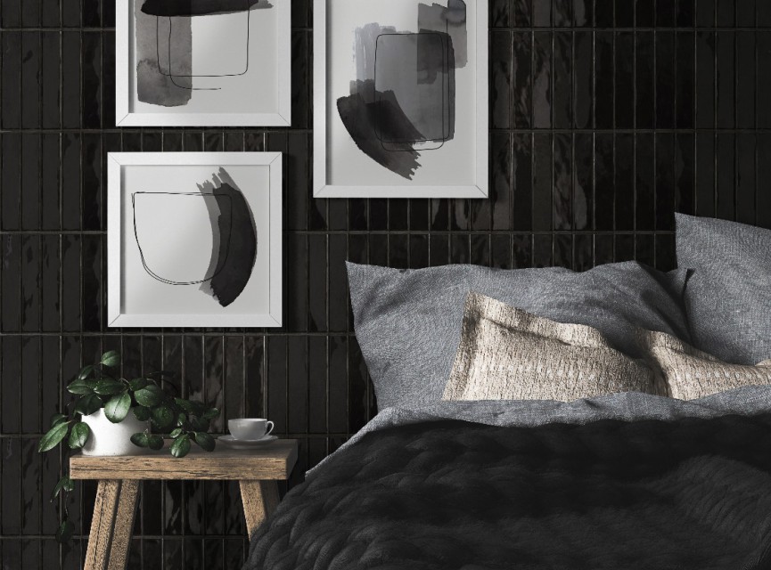 Handmade Trendy Black Hoogglans Wandtegel / Metro tegel / 5x25 / tbv Woonkamer muur / Badkamer / Toilet / Winkelruimte