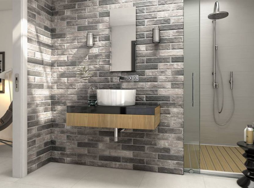 Brickwall Grafito 7x28 / tbv Woonkamer muur / Badkamer / Toilet / Winkelruimte