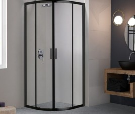 Servie MAT ZWART / Kwartronde cabine met 2 deuren 90x90x200 cm NANO glas 6mm