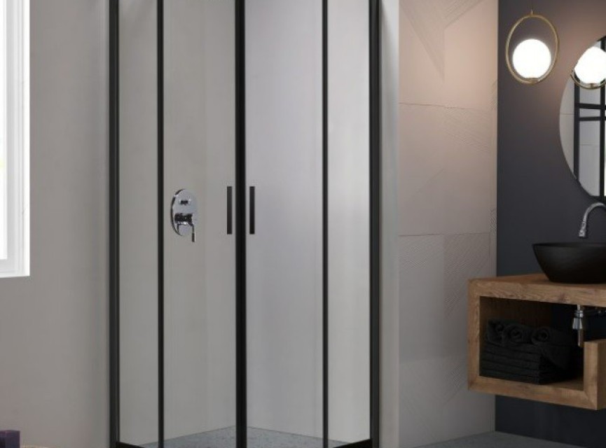 Servie MAT ZWART / Kwartronde cabine met 2 deuren 90x90x200 cm NANO glas 6mm
