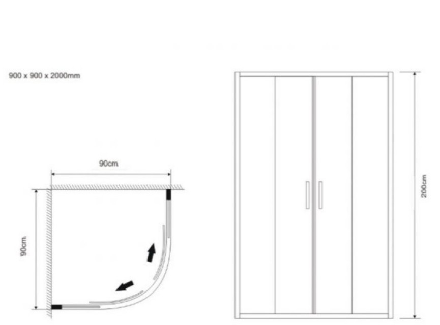 Servie MAT ZWART / Kwartronde cabine met 2 deuren 90x90x200 cm NANO glas 6mm