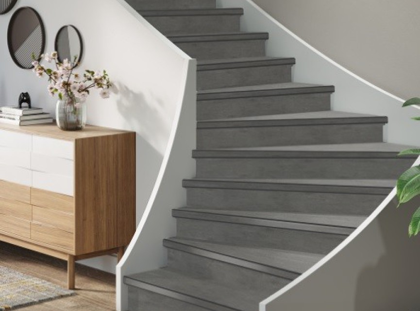TRAPRENOVATIE SET VICTORIA Grey / PVC ( SET Ten behoeve van 4 TRAPTREDES + PROFIELEN )