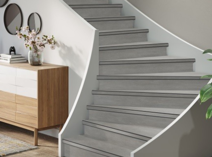 TRAPRENOVATIE SET VICTORIA LIGHT GREY / PVC ( SET Ten behoeve van 4 TRAPTREDES + PROFIELEN )