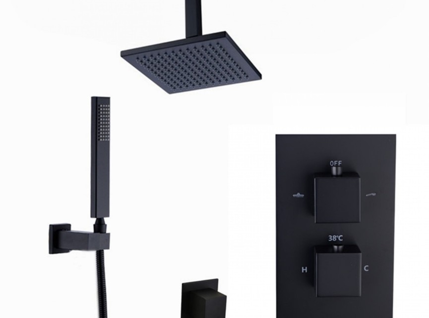 Florence Showerset Palermo Vierkant 12 Inch Plafond Zwart