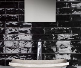 Handmade Zwart Hoogglans Wandtegel / Metro tegel / 7,5 x 30 /  tbv Woonkamer muur / Badkamer / Toilet / Winkelruimte