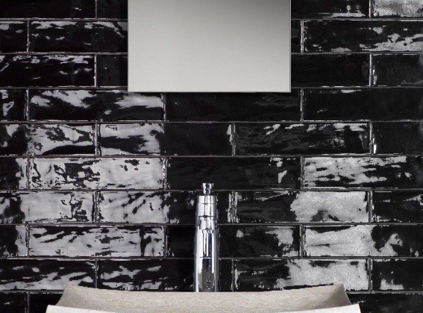 Handmade Zwart Hoogglans Wandtegel / Metro tegel / 7,5 x 30 /  tbv Woonkamer muur / Badkamer / Toilet / Winkelruimte