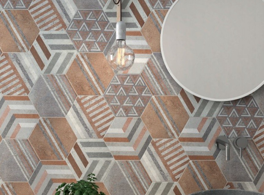 Small Collection Hexagon Dakar DECMIX 4 / MAT Keramisch ) / 22.3x22.3 / Wandtegel tbv Woonkamer muur / Badkamer / Toilet / Winkelruimte