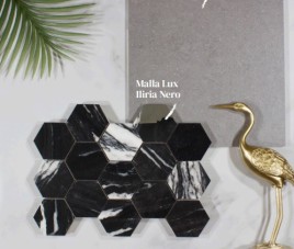 Lux. Mozaiek Ilira Negro HEXAGON / Zwart en Wit / 32,5x22,5