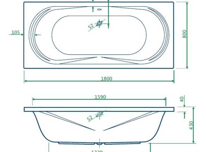 Schuit bad 180x80x43cm zonder poten
