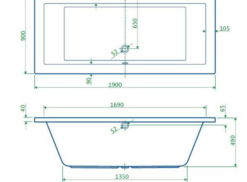 Lounge-190 bad 190x90x49cm zonder poten