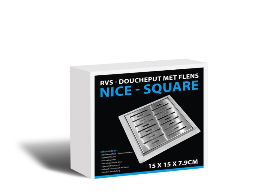 N-Square doucheput met flens 15x15x7.7cm