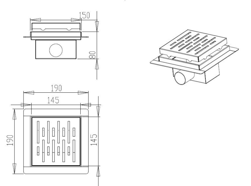N-Square doucheput met flens 15x15x7.7cm