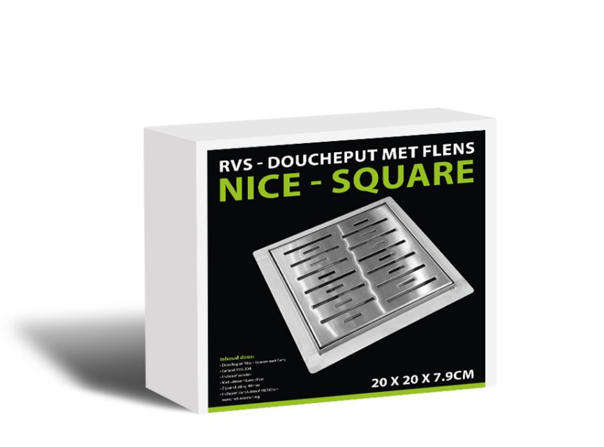 N-Square doucheput met flens 20x20x7.7cm