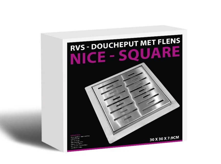 N-Square doucheput met flens 30x30x7.7cm