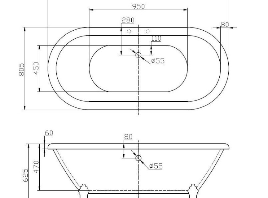 Roll-Top nostalgisch bad 178x81x63 cm inclusief poten