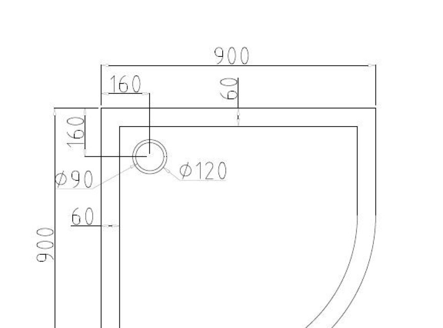 Dona lage douchebak 1/4 rond 90x90x4cm R=550